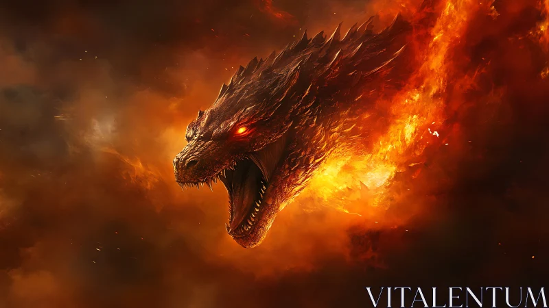 Fiery dragon head roars to life in a blazing storm of flame