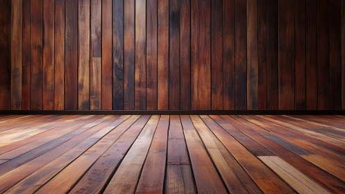 Warm rustic wooden room with rich planks and soft light.