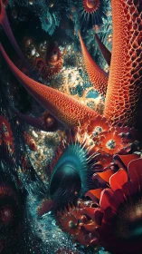 Bioluminescent coral spires twist through dense alien reef