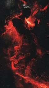 Emberborn silhouette dancing inside a cosmic inferno.