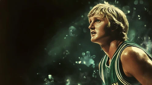 Digital portrait of focused basketball player in motion glow.