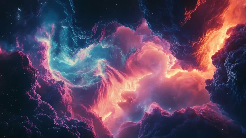 Stellar nebula vortex rendered in vivid cyan and magenta.