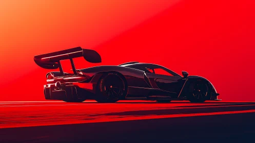 Track-focused supercar silhouette under intense red horizon