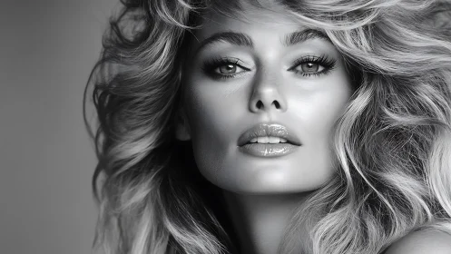 Monochrome siren gaze framed in storm-soft silver waves.