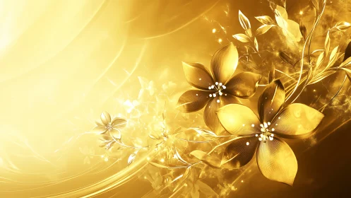 Golden blossoms unfurl gently in a radiant flowing light