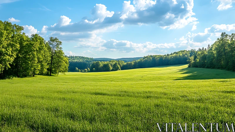 Grassy meadow clearing bordered by dense mixed forest.