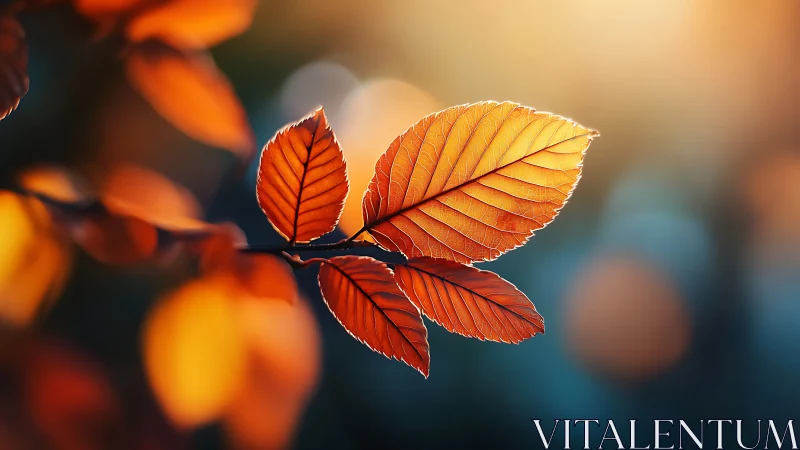 Vibrant autumn leaves in soft sunlight, nature close-up photography.