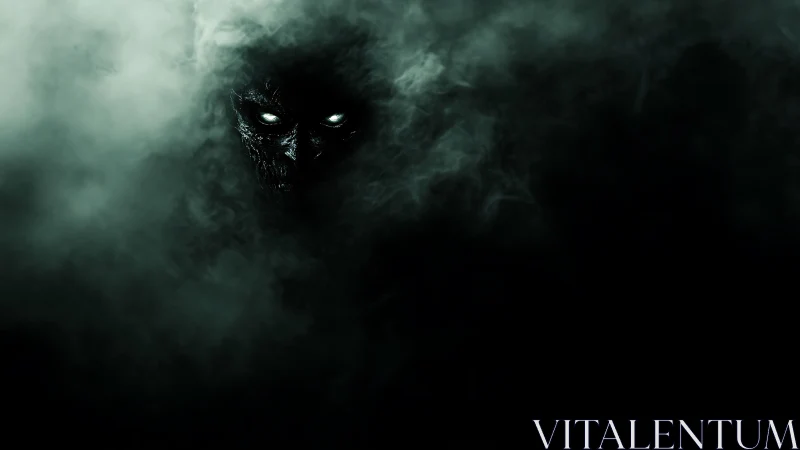 Sinister glowing-eyed creature emerging from dark smoke.