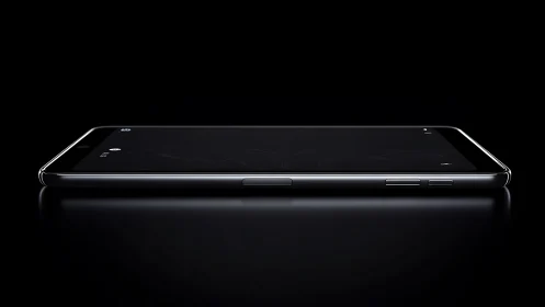 Sleek Black Smartphone Profile Against Dark Backdrop.