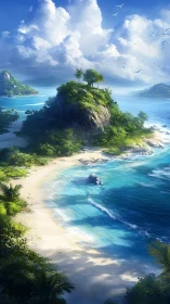 Verdant Island Paradise Emerges From Turquoise Waters.