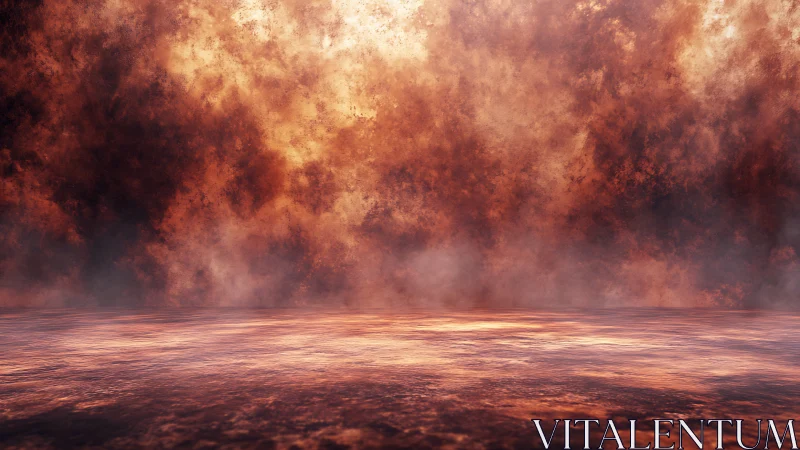 Molten horizon over misted reflective ground plane.