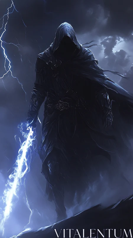 Stormlit shadow wanderer holding a crackling lightning blade.