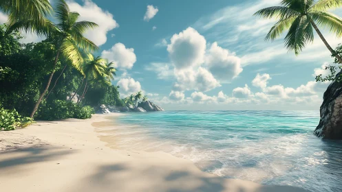 Tropical Beach Paradise with Palm Trees and Clear Waters