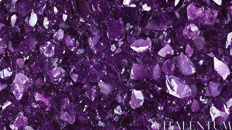 Amethyst crystal shards form dense violet gemstone field.