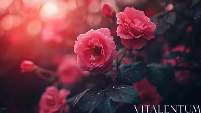 Pink Garden Roses in Soft Focus Bokeh.