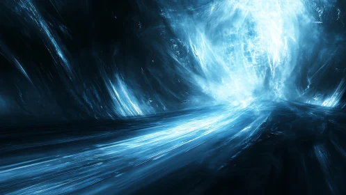 Surreal Blue Energy Vortex in Abstract Digital Art Style.