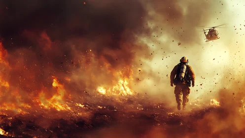 Brave Firefighter Racing Through Raging Wildfire Inferno