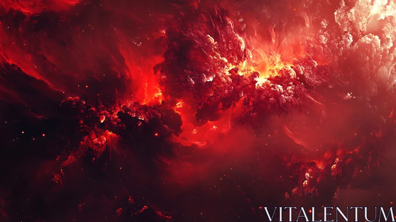Red nebula cloud formation with intense glowing regions.