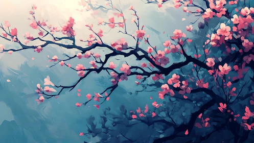 Gentle cherry blossoms drifting across a painted sky.