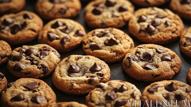 Golden chip galaxy cookies cooling on a twilight tray.