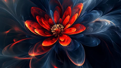 Luminous ember blossom unfolding in deep cosmic twilight.