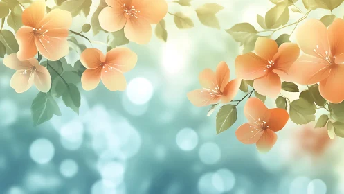 Coral and cream flowers with soft bokeh background.