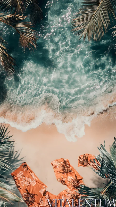 Shoreline waves applaud an abandoned tropical shirt dream