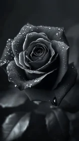 Midnight rose unfurls in silvered dew and velvet shadow.