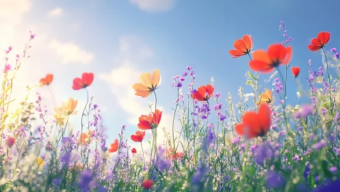 Chromatic Wildflower Field with Selective Focus Depth of Field Rendering