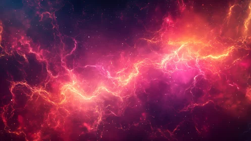 Cosmic lightning river braids fire and nebula into wild silk