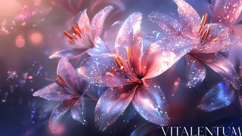 Luminescent lilies with particle effects and gradient lighting