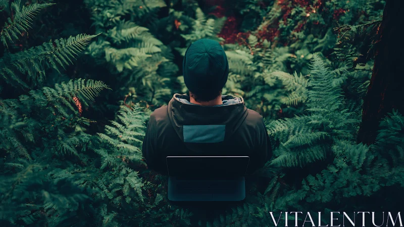 Forest workstation hums quietly beneath a crown of ferns