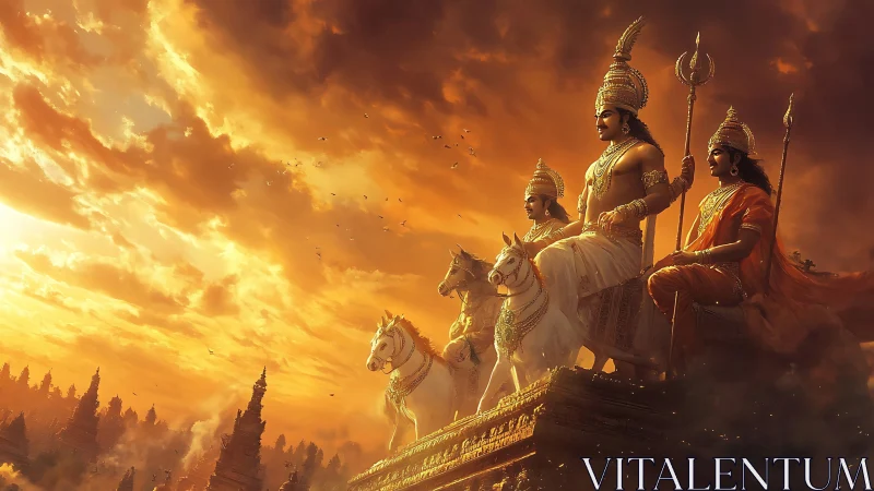 Sun-forged warrior chariot rides across mythic heavens.