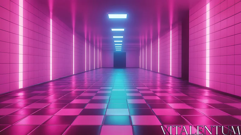 Neon corridor stretches into a candy-glow sci fi horizon