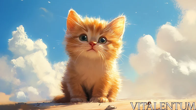 Giant Orange Kitten Under Boundless Skies.