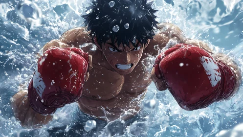 Determined Boxer Charges Through Icy Storm.