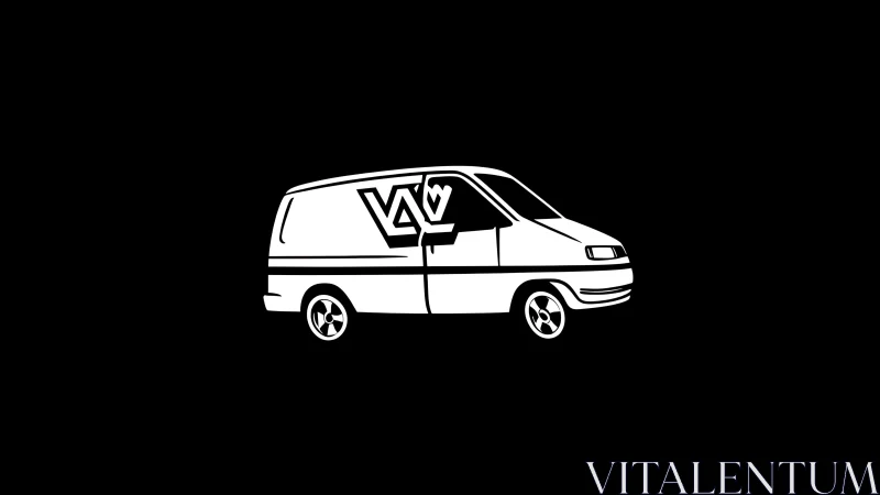 Minimalist white cargo van silhouette shows bold side graphic