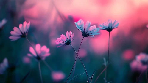 Cosmos Flowers in Pink and Teal Light