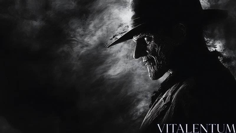 Shadow-worn gunslinger profile carved from smoke and night.