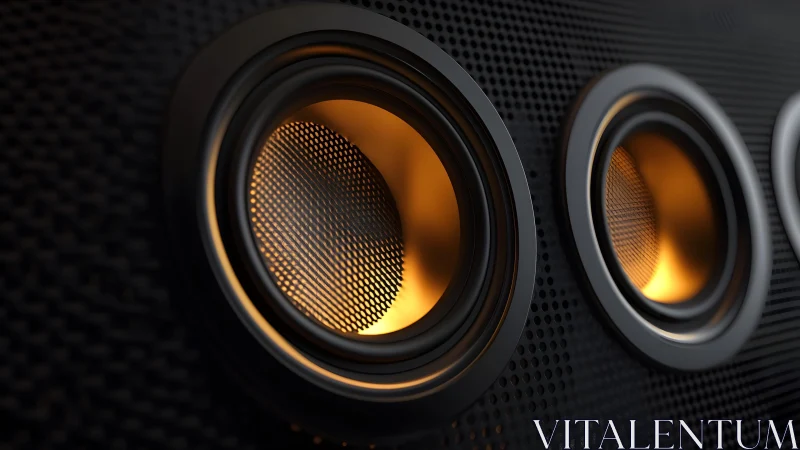 Close-up of Modern Speaker Grilles with Warm Amber Lighting.