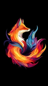 Color-swirled fox curled in a dreamy night glow.