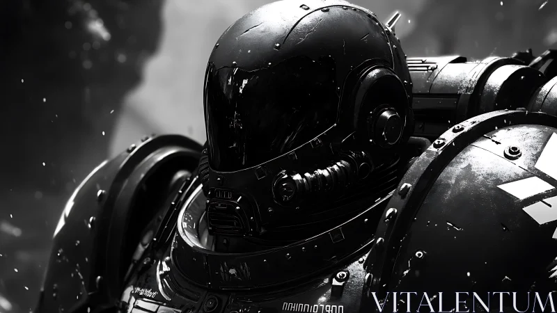 Midnight war-sentinel in stormlit chrome armor vigil.