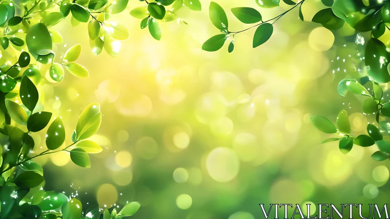 Sunlit Green Leaves with Soft Bokeh Effect, Nature Illustration.