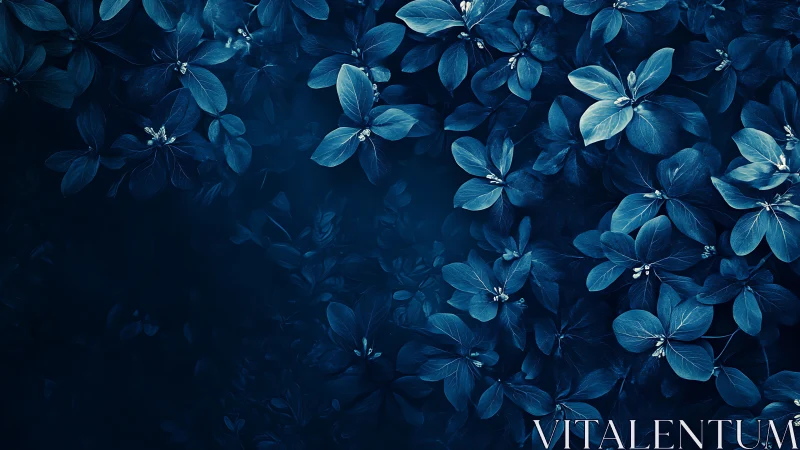 Monochromatic cyan florals form dense, softly graded foliage field.