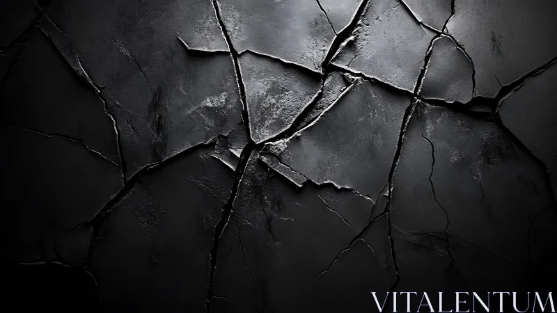 Photorealistic fractured black surface with dramatic highlights.