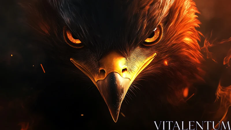 Fierce Eagle Close-Up with Fiery Effects in Dramatic Digital Art.