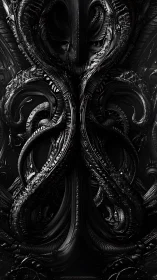 3D biomechanical vortex with symmetrical alien exoskeletal relief.