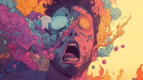 Explosive portrait of emotions bursting into wild color.