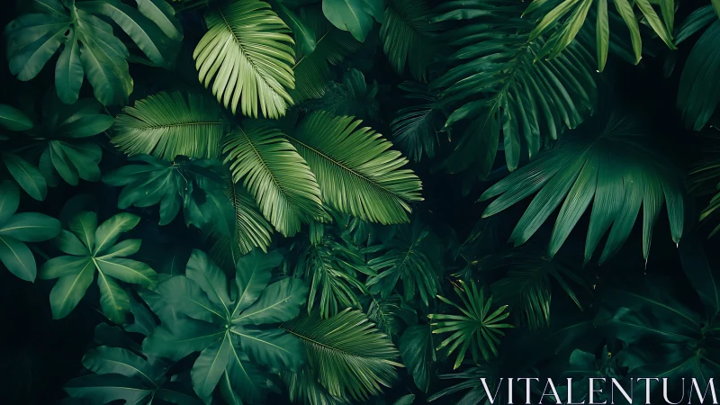Lush tropical foliage canopy in rich emerald gradients.