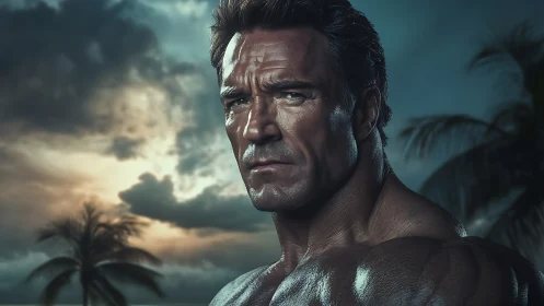 Strong sunset gaze over a calm tropical shoreline.